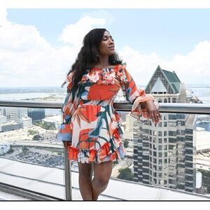 PatBo dress Rio off shoulder Mini‎ resort runway ruffle size S $525